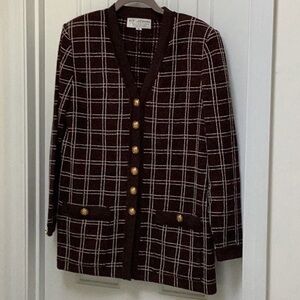 St John Santana knit windowpane plaid cardigan sweater vintage old money 6